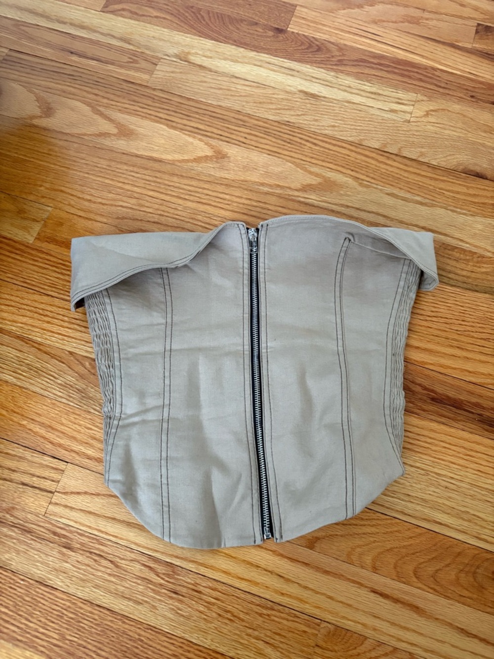 Zara Beige Strapless Corset Top with Front Zip